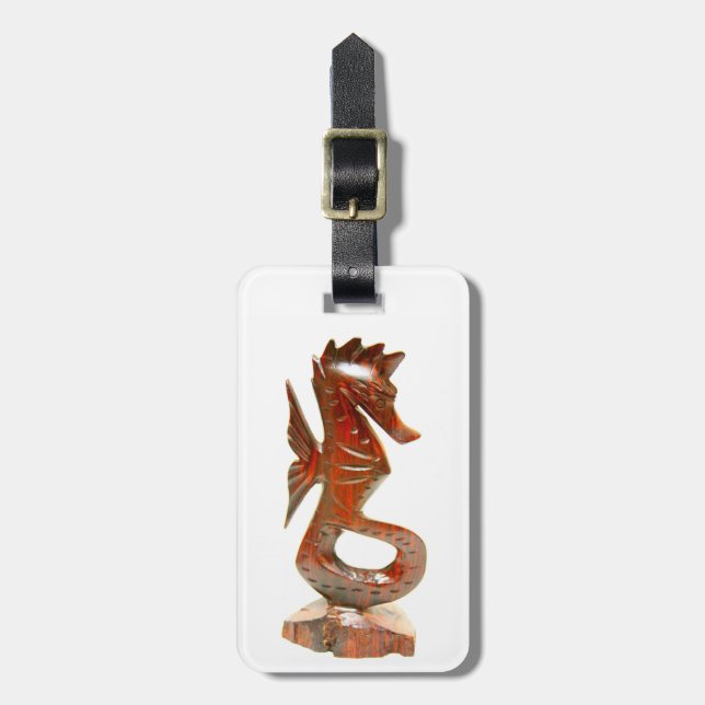 carved wood seahorse tag (Front Vertical)