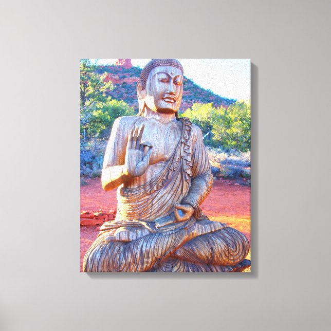 Carved wood sitting Buddha statue Canvas Print (Front)