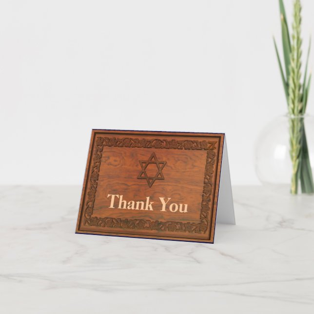 Carved Wood Star Of David Thank You Card (Front)