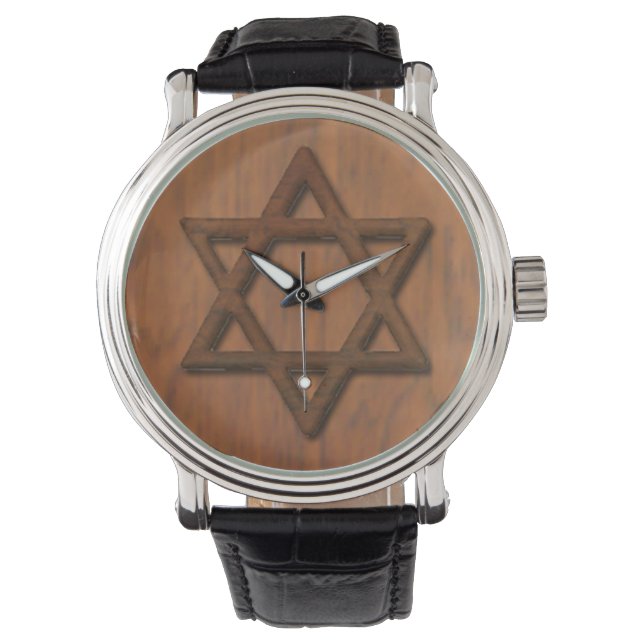 Carved Wood Star Of David Watch (Front)