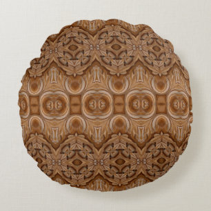 Carved wood wall closeabstract, ancient, antique, round pillow