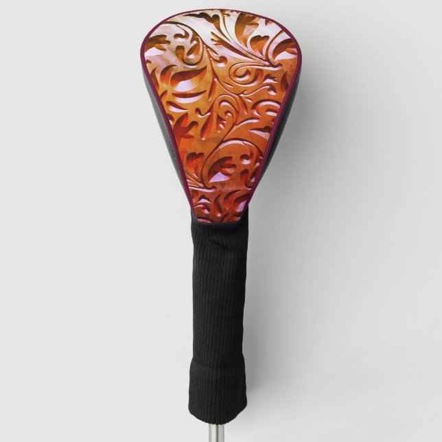 Carved wood woodgrain look elegant abstract brown  golf head cover (Front)