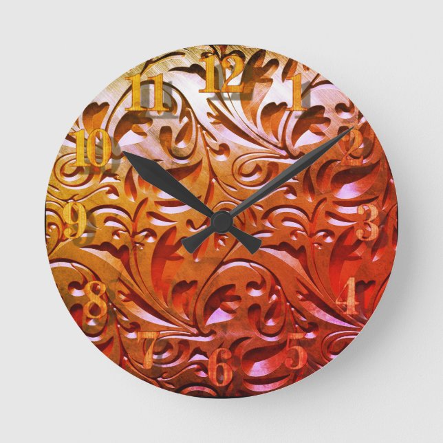 Carved wood woodgrain look elegant abstract round clock (Front)