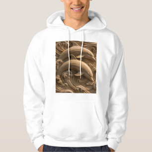 Carved Wooden Dolphins Ocean Waves Graphhic Hoodie