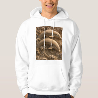 Carved Wooden Dolphins Ocean Waves Graphhic  Hoodie