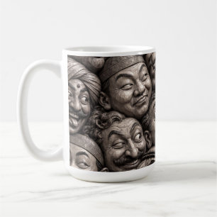 Carved Wooden Faces Vintage Boho Pattern Coffee Mug