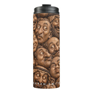 Carved Wooden Faces Vintage Boho Pattern Thermal Tumbler