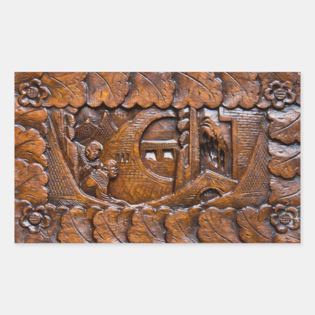 Carved wooden oriental look sticker (Front)