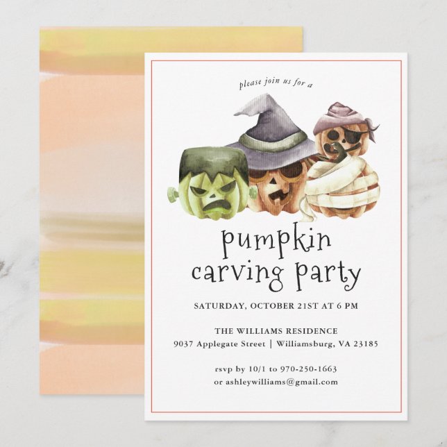 Carving citrouille | Invitation de la fête d'Hallo (Devant / Derrière)