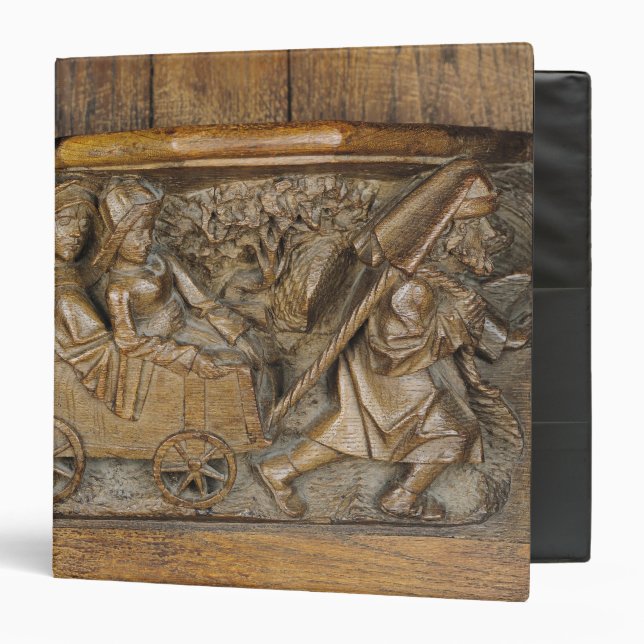Carving depicting a couple in cart pulled by a binder (Front/Inside)