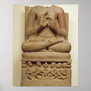 Carving of Buddha in the attitude of preaching a s Poster