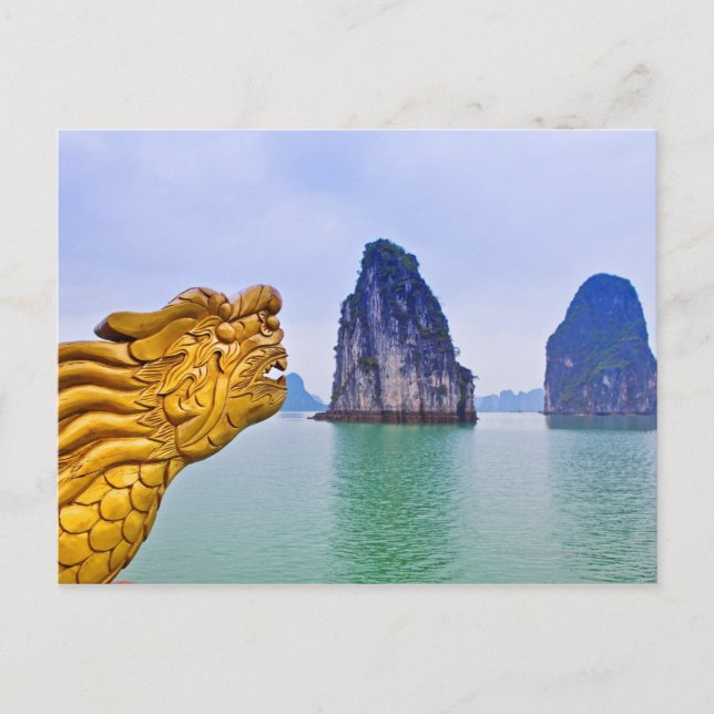 Carving of Dragon, on bow of boat, with Postcard (Front)