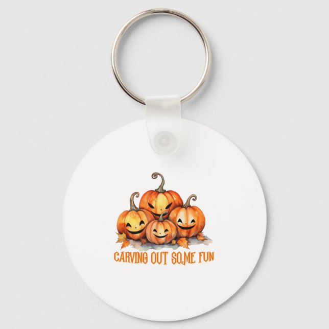 Carving Out Some Fun Halloween Decor Premium _1  Keychain (Front)