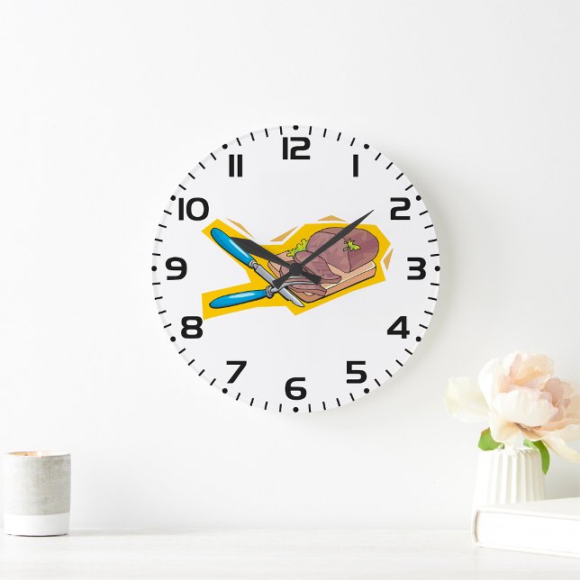 Carving Roast Beef with Fork and Knife Large Clock (Creator Uploaded)