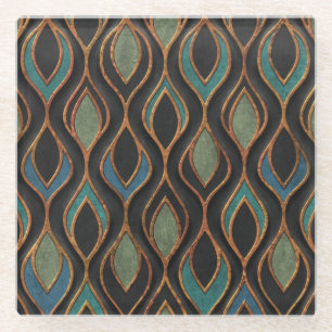 Carving Waves: Bronze Copper Texture Glass Coaster