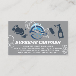 Carwash Cleaning Logo and Supplies Soap Bubbles Business Card