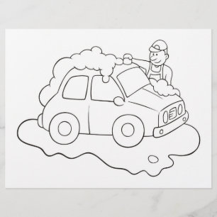 Carwash Man Colouring Book Page