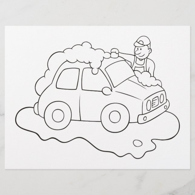 Carwash Man Colouring Book Page (Front)