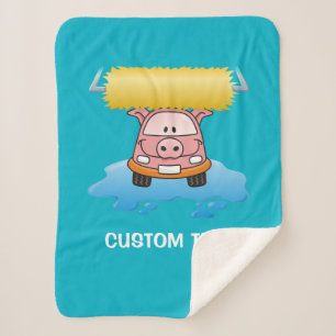 Carwash Pig Cartoon Sherpa Blanket