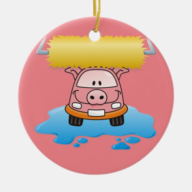 Carwash Pig Ceramic Ornament (Front)