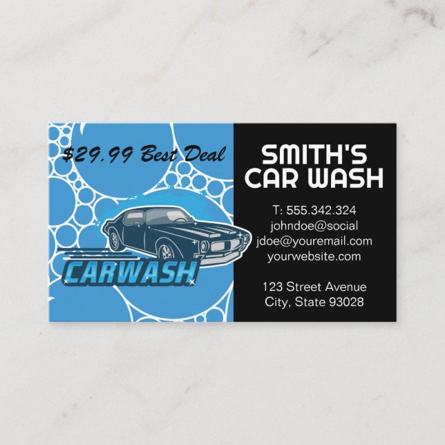 Carwash | Soap Bubbles | Auto Services Business Card (Front)
