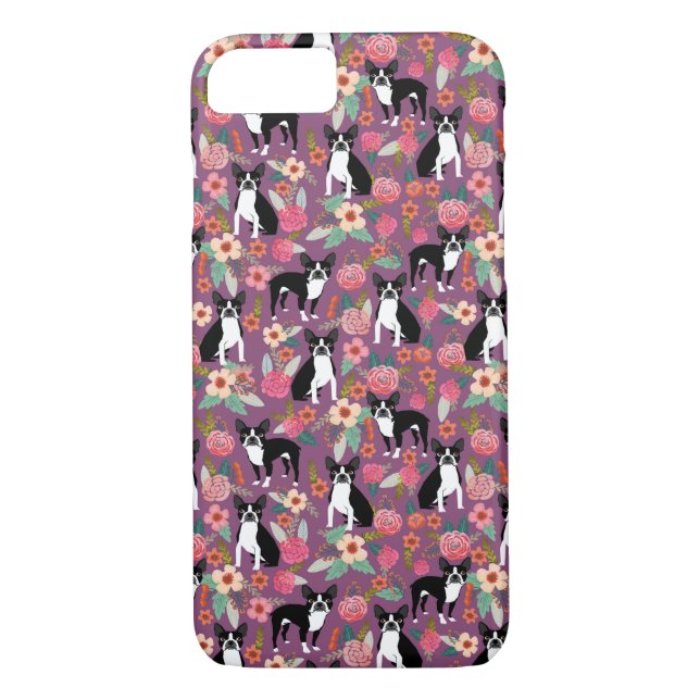 Cas floral de téléphone de Boston Terrier - coque (Dos)