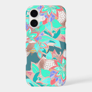 Cas vert agate corail vivant sarcelle rose or flor