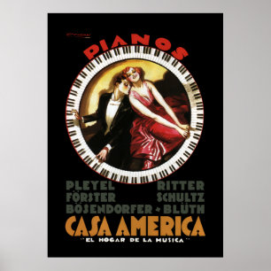CASA AMERICA FINE GRAND PIANOS 1930 POSTER