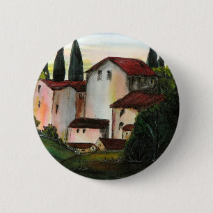 Casa de Pueblo Dibujo Tuscany italy Countryside 2 Inch Round Button