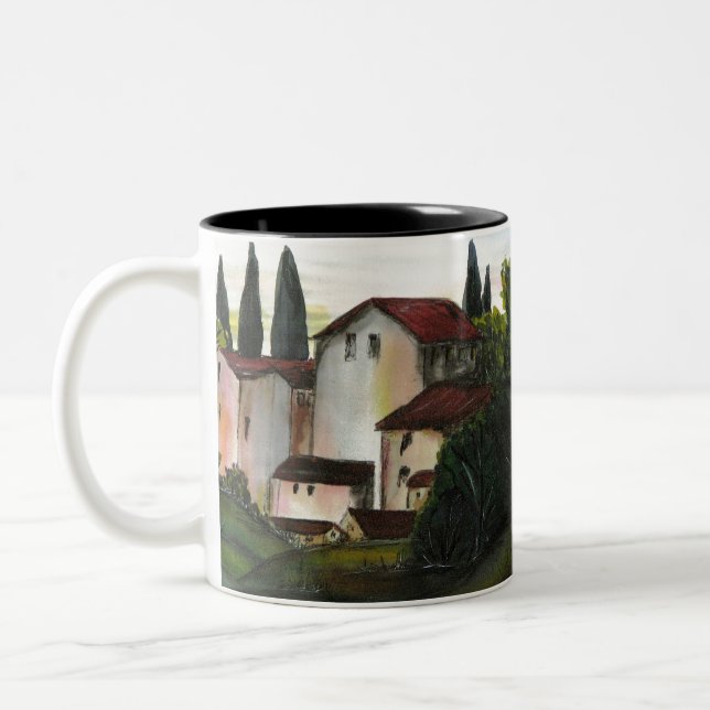 Casa de Pueblo Dibujo Tuscany italy Countryside Two-Tone Coffee Mug (Left)