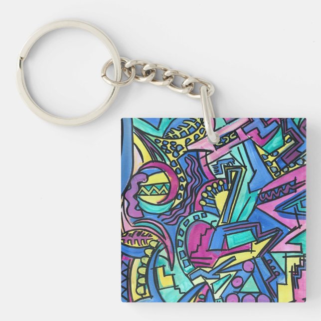 Casa Mia-Hand Painted Abstract Art Keychain (Front)