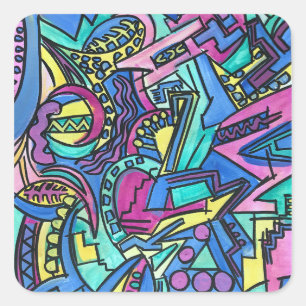 Casa Mia-Hand Painted Abstract Art Square Sticker