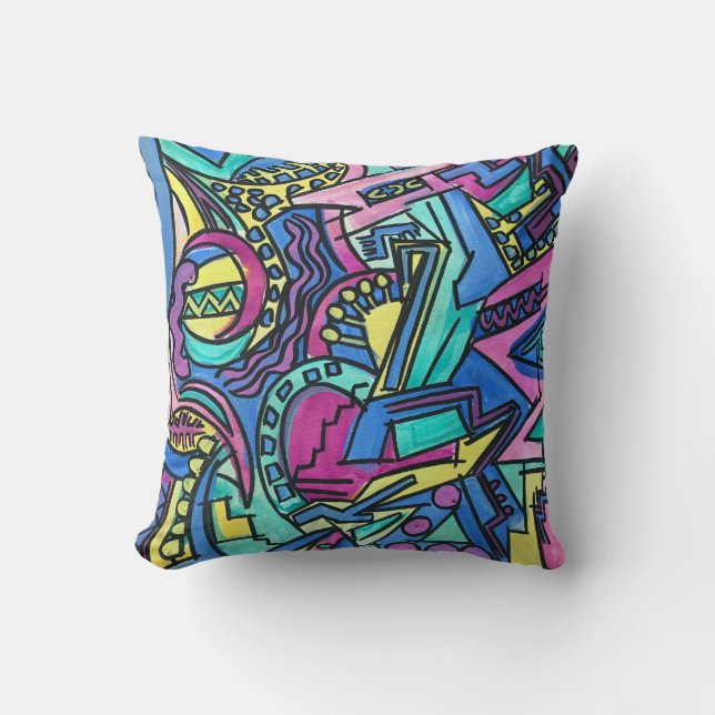 Casa Mia-Hand Painted Abstract Art Throw Pillow (Front)