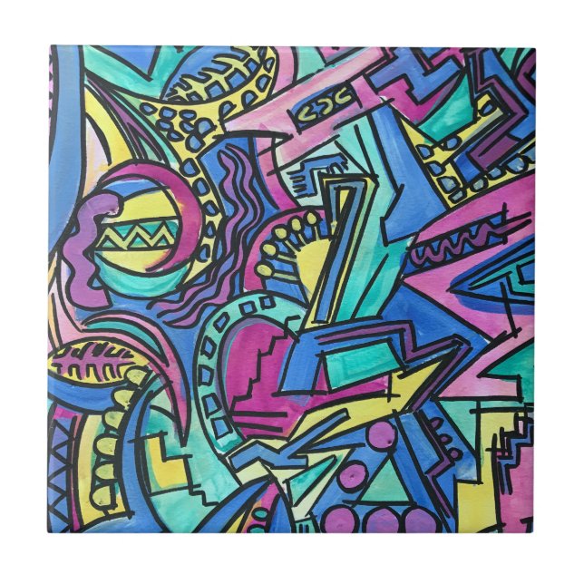 Casa Mia-Hand Painted Abstract Art Tile (Front)