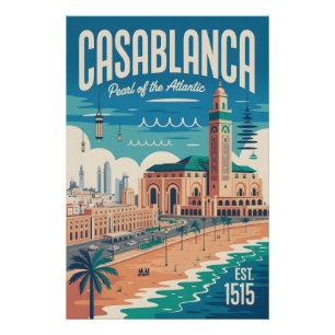 Casablanca Morocco Retro Travel Poster Art