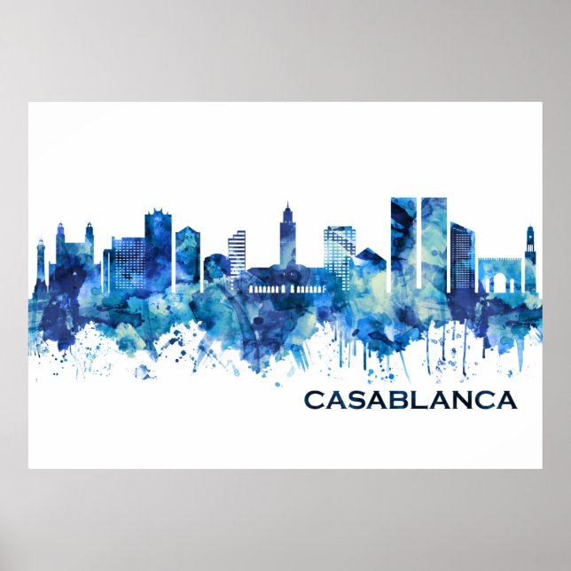 Casablanca Morocco Skyline Blue Poster (Front)