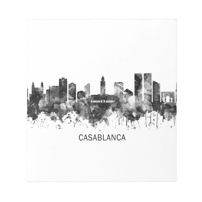 Casablanca Morocco Skyline BW Notepad (Front)