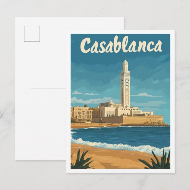 Casablanca Morocco Vintage Travel Illustration Postcard (Front/Back)