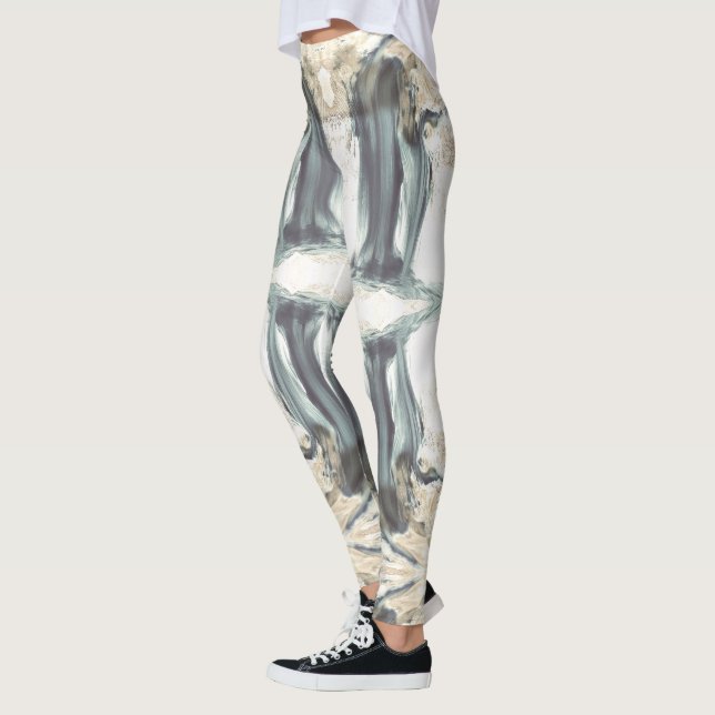 Cascade Art abstrait blanc gris bleu leggings (Gauche)