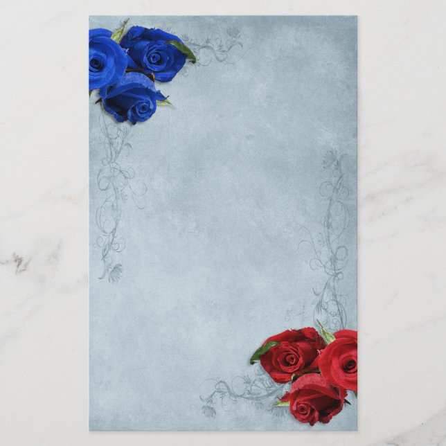 Cascade Blue Red and Blue Roses Stationery (Front)