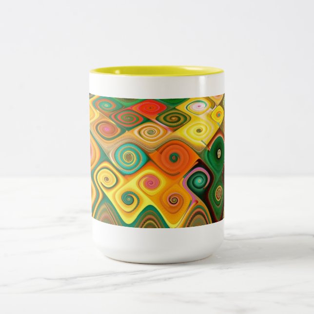 Cascade Cool Abstract Fine Art Fractal Two-Tone Coffee Mug (Center)