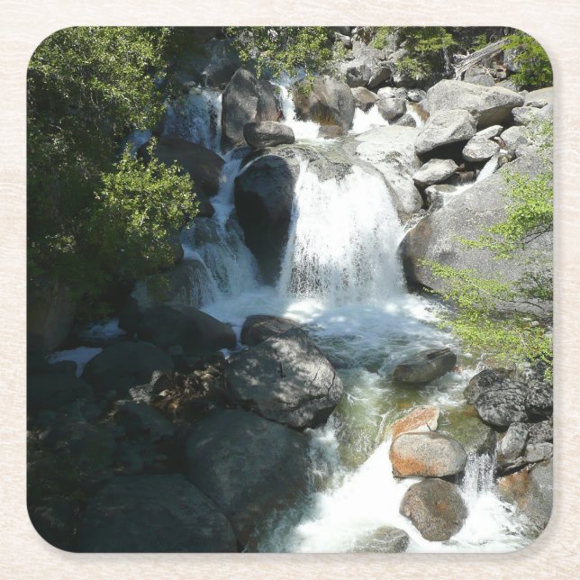 Cascade Falls at Yosemite National Park Square Paper Coaster (Front)
