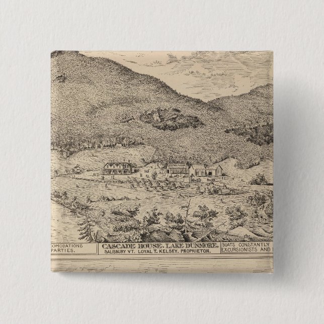 Cascade House in Lake Dunmore 2 Inch Square Button (Front)