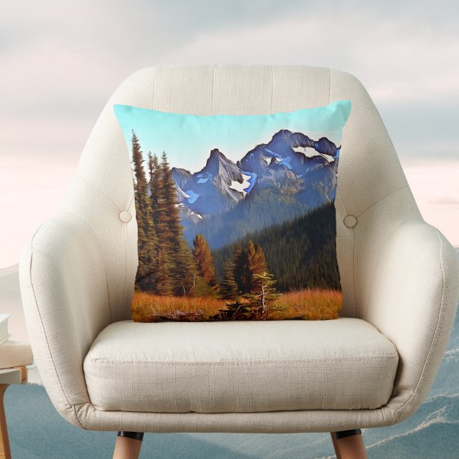 Cascade Mountains in Golden Sunlight Throw Pillow (Creator Uploaded)