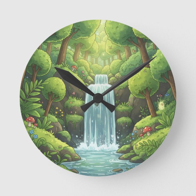 Cascade Nature Horloge murale - Design vert frais (Recto)