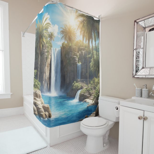 Cascade Oasis Douche rideau avec image personnalis (En situation)