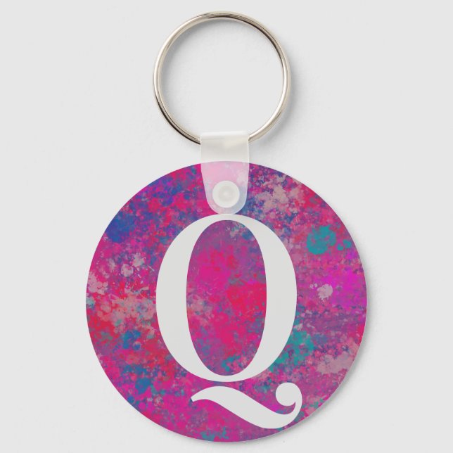 Cascade of Color Red, Pink and Blues Initial Keychain (Front)