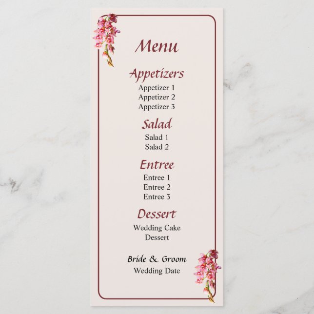 Cascade of Pink Orchids Menu (Front)