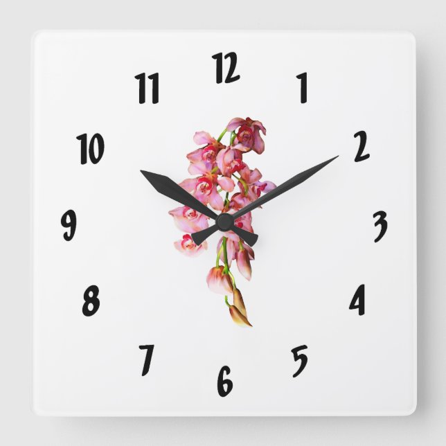 Cascade of Pink Orchids Square Wall Clock (Front)