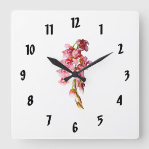 Cascade of Pink Orchids Square Wall Clock